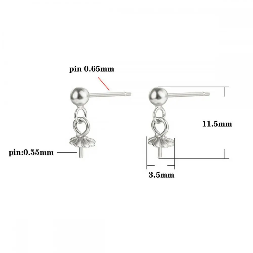 5 Pairs S925 Sterling Silver Stud Earring Blank with Peg Bail Post Earring Setting for 6mm-12mm Round Bead or Pearls DIY Jewelry