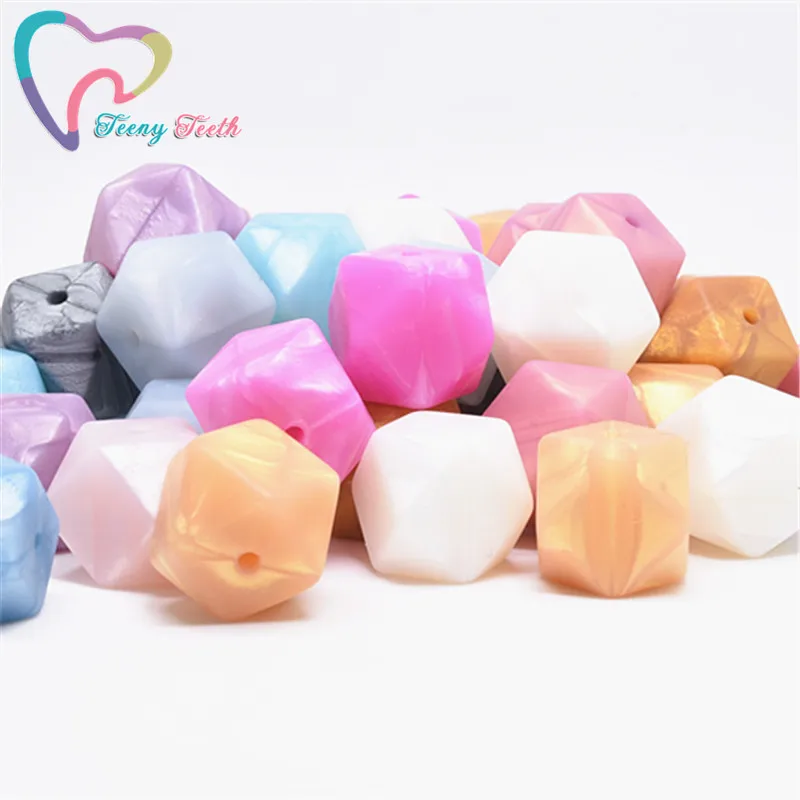 10 PCS Metallic Colors 14-17 MM Hexagon Silicone Loose Beads DIY Teething Pacifier Chain BPA Free Perle Geometrical Loose Beads