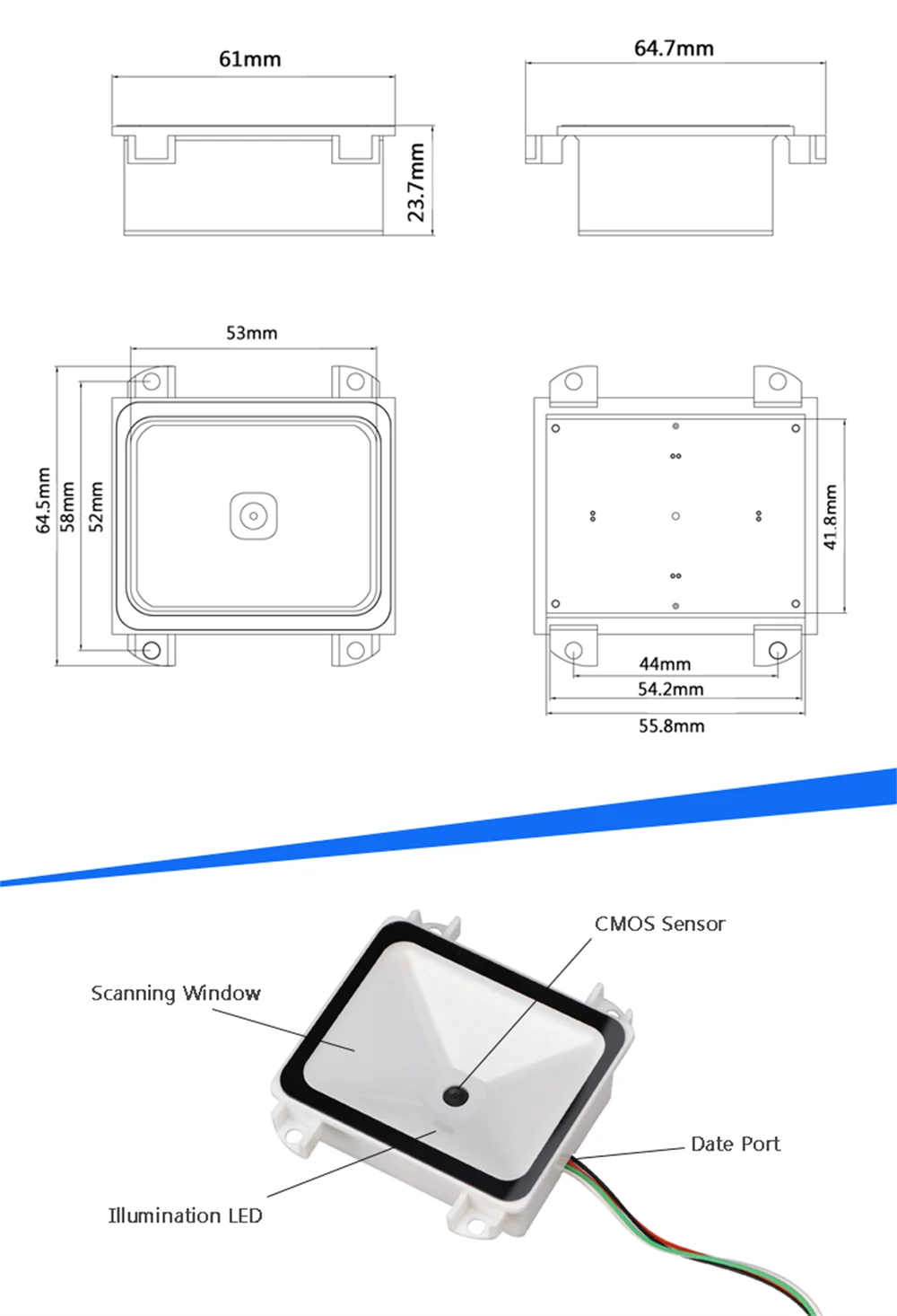 Escáner de código de barras 2D, lector de código de barras USB QR, interfaz USB RS232 TTL, quiosco pequeño, máquina de código de barras montada