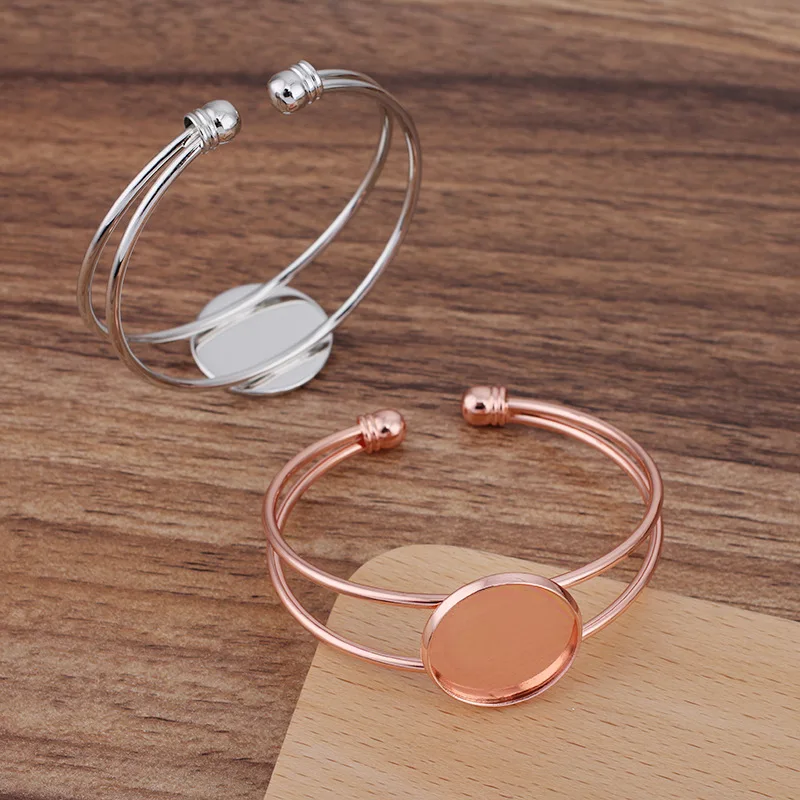 10pcs Bronze tone Plated DIY Bangle Bracelet with 20mm Round Bezel Glass Cameo Base Blanks Open Cuff Bracelet Settings for Women