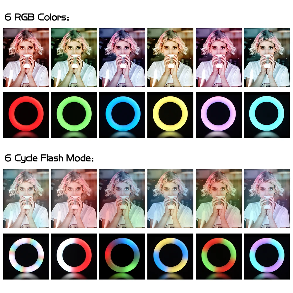 SH 6 بوصة Selfie RGB LED مصباح مصمم على شكل حلقة 3000-6500K مع حامل ثلاثي القوائم للبث المباشر/المكياج/يوتيوب/التصوير الفوتوغرافي/تسجيل الفيديو