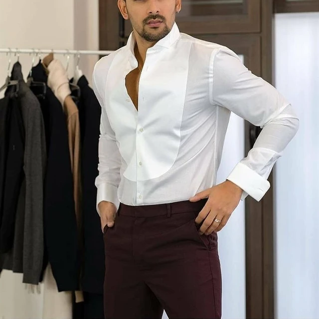 Mens fashion white fitted shirt