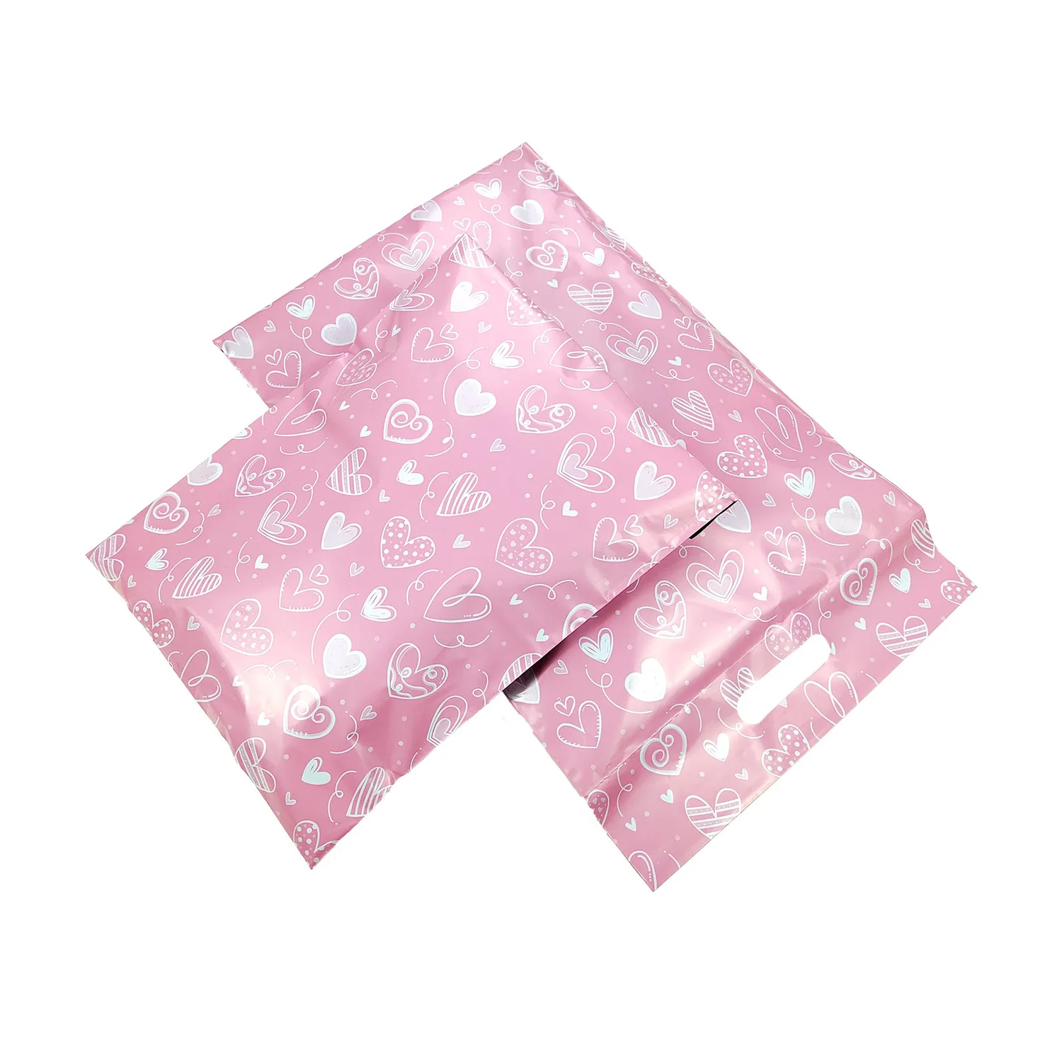 50pcs Pink&Black Love Heart Envelopes Mailing Bag With Hanlde Self Sealing Padded Poly Gift Bags Portable Courier Packaging Bags