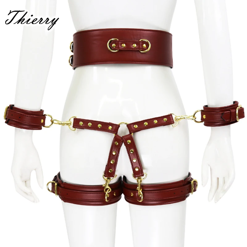 Thierry SM-Ensemble de bondage avec ceinture, poignets et cuisses, structure croisée, jeux pour adultes, contraintes, menottes, jouets sexuels