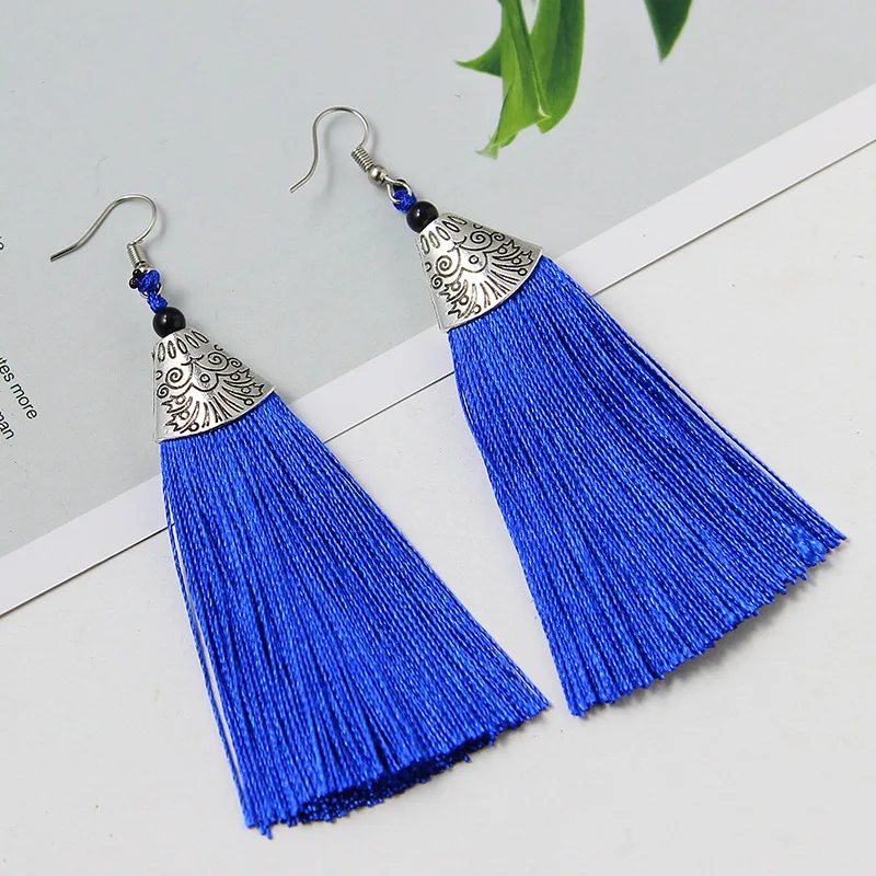 2019 Fashion Crystal Long Tassel Drop Earrings for Women Female Bohemian Ethnic Red Black Fringe Earring Jewelry Wholesale