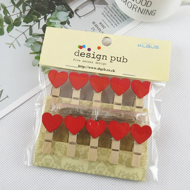 20Pcs/Pack Mini Heart Wooden Clothespin Photo Paper Clips Peg Pin Craft Postcard Clips Home Wedding Decoration