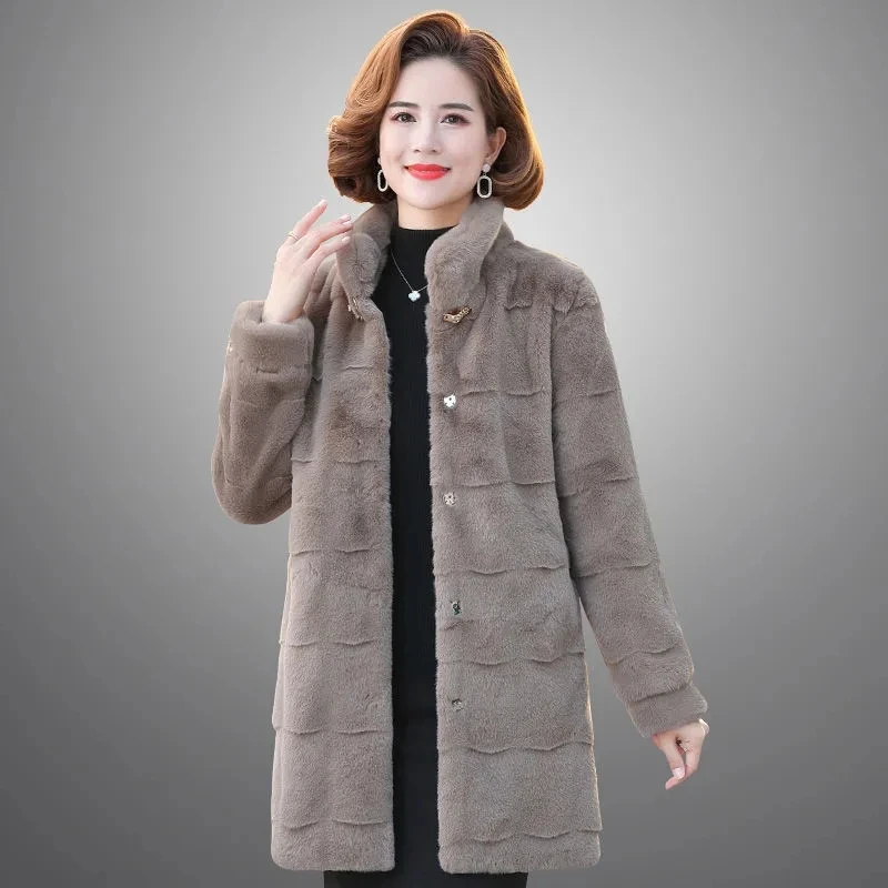 High Quality Faux Fur Winter Jacket For Middle-Aged And Elderly Mothers And Ladies Mink Velvet Mothers Wear Mid-Long Parka 984