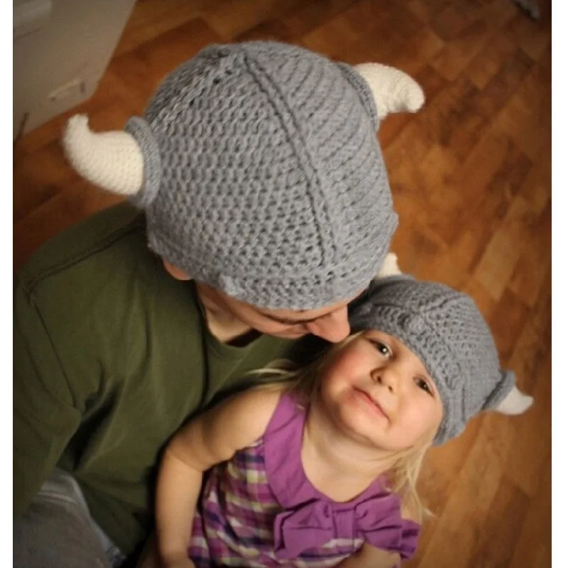 Funny Handmade Baby Kids Bonnet Crochet Winter Hat Cartoon Children Toddler Viking Horns Knitted Hat Xmas Gift