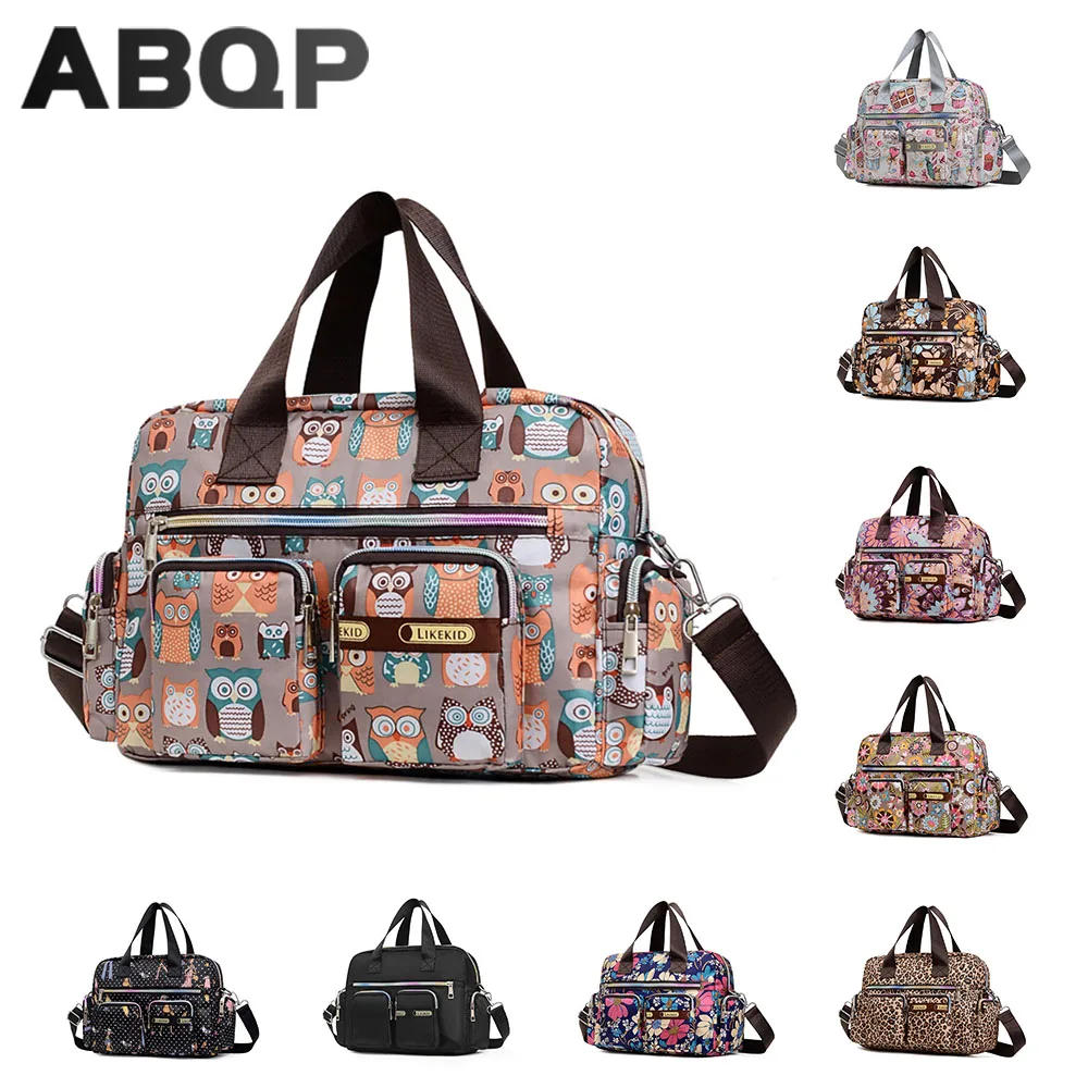 Abqp náilon grande bolsa feminina colorida impressa bolsa de ombro feminina tote multi bolsos bolsa de compras de náilon