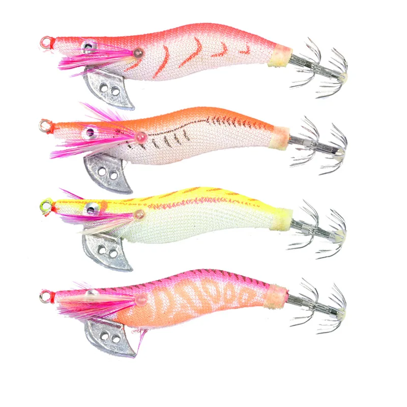 

4PCS/LOTS Wood Shrimp Fishing Lures 2.0# Cuttlefish Isca Artificial Plastic Bait Squid Jig Prawn Octopus Lure 8cm/8g