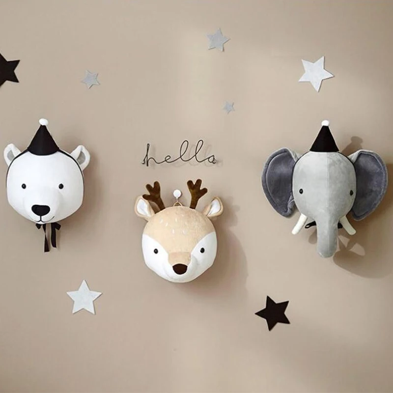 INS Nordic Plüsch Spielzeug Tiere Kopf Wand Hängen Einhorn Deer Elefant Gefüllt Spielzeug Kinder Mädchen Zimmer Decor Geburtstag Weihnachten Geschenke