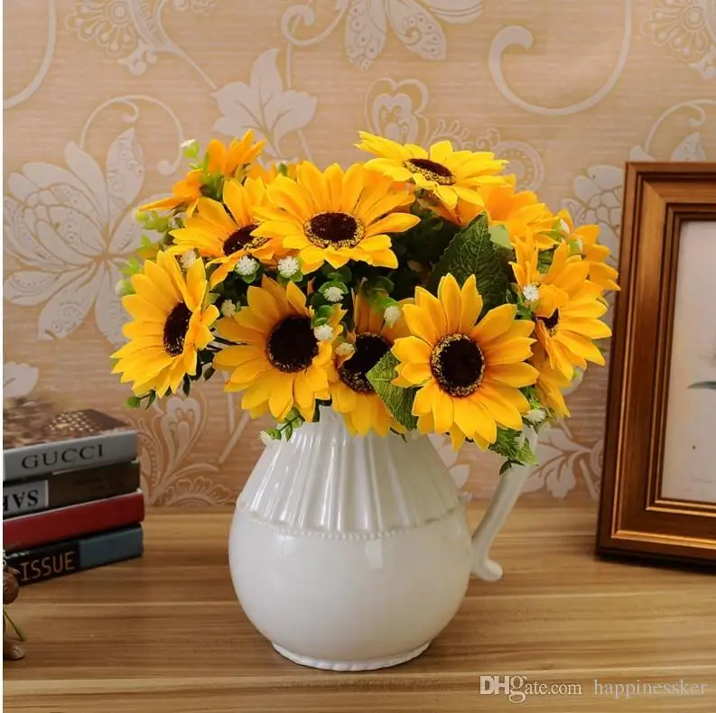 

Delicated Artificial Sunflower Faux Beauty Fake Sun Flowers Silk Bouquet Home Garden Office Meeting Floral Decor Halloween Party