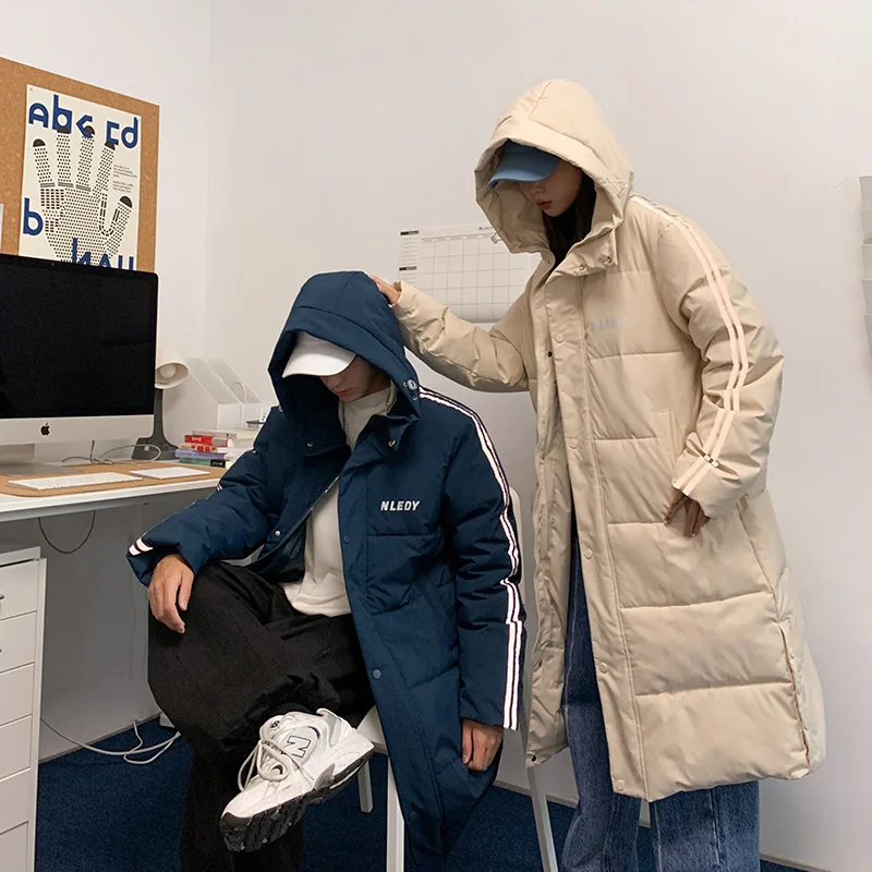 Mid-length couple padded jacket 2021 new jacket jacket women winter thick and warm Korean sports style down padded jacket parka