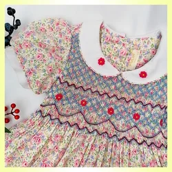 2024 baby girls smocked dresses summer little girl princess floral dress vintage elegant dress for young girl 3 4 5 6 7 years