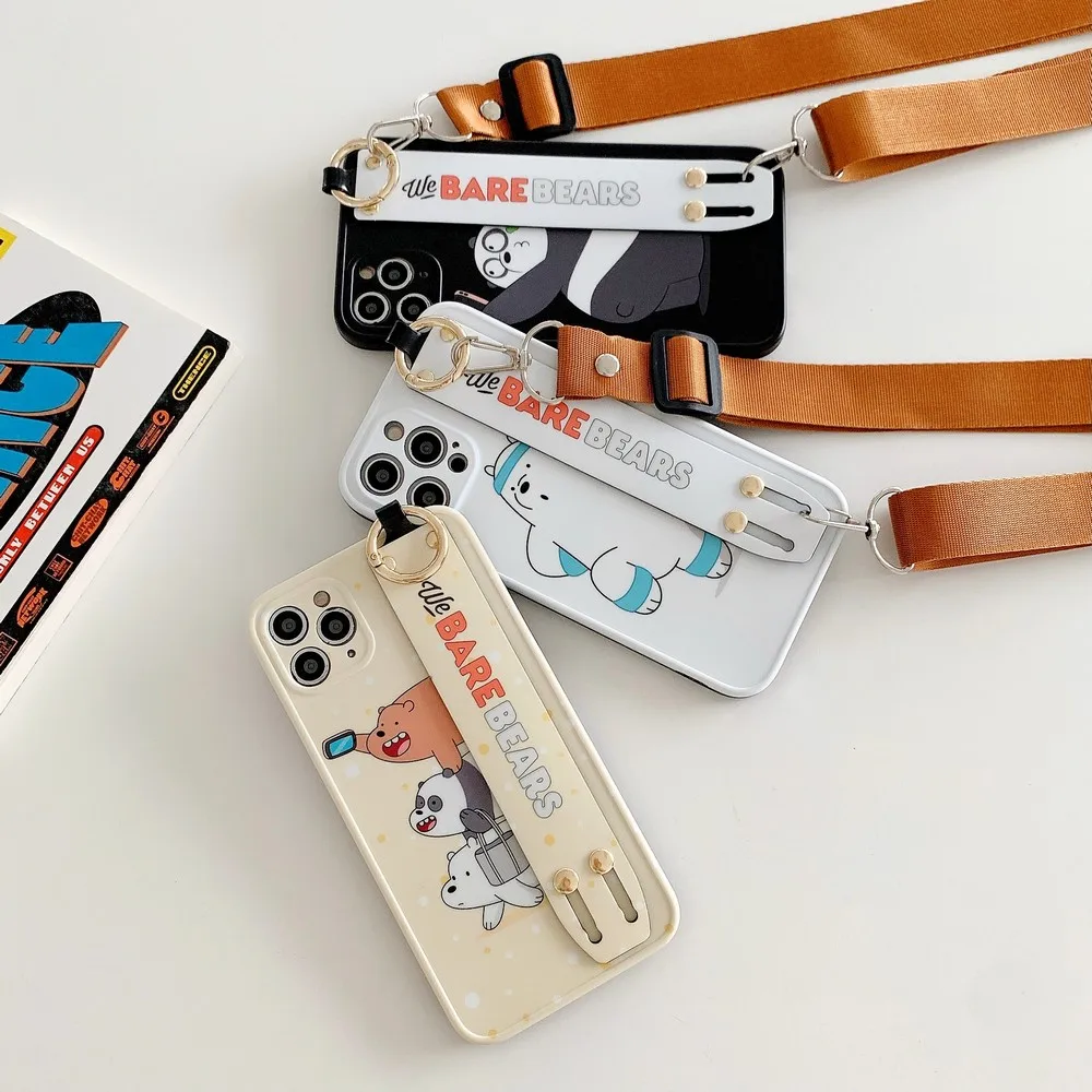 Wrist strap Bracket Lanyard Cute bear Cartoon phone case for iphone 14 13 12promax 8Plus 12 11promax XSMax XR protect soft shell