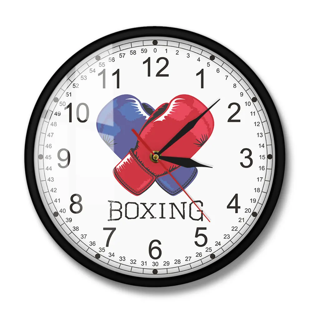 Blue And Red Boxing Gloves Modern Printed Wall Clock Living Room Clock Wall Watch Fighting Sports Wall Art Decor Gift For Boxers