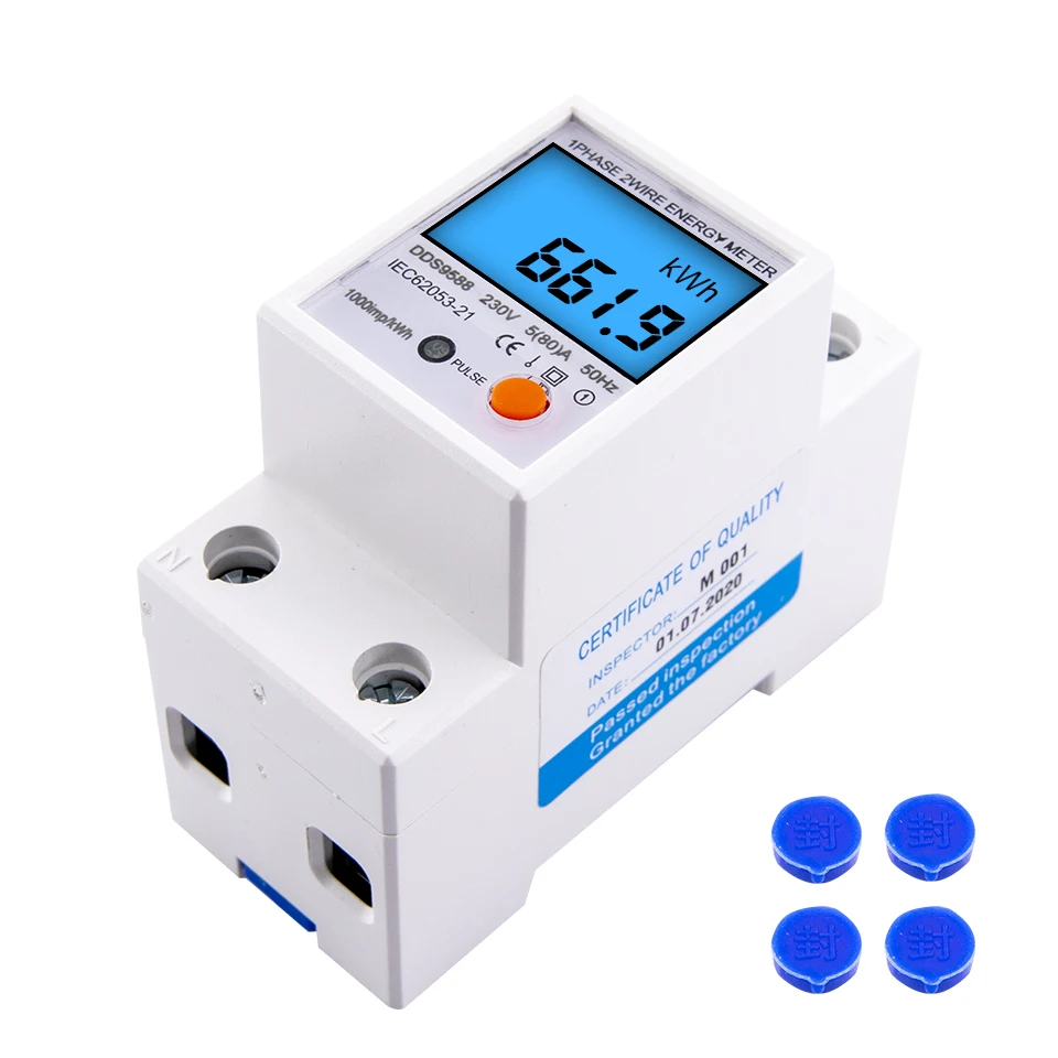 230V 5(80)A Digital Wattmeter AC  Power Energy Meter Din Rail KWH Voltage Current Meter Backlight with Reset Function