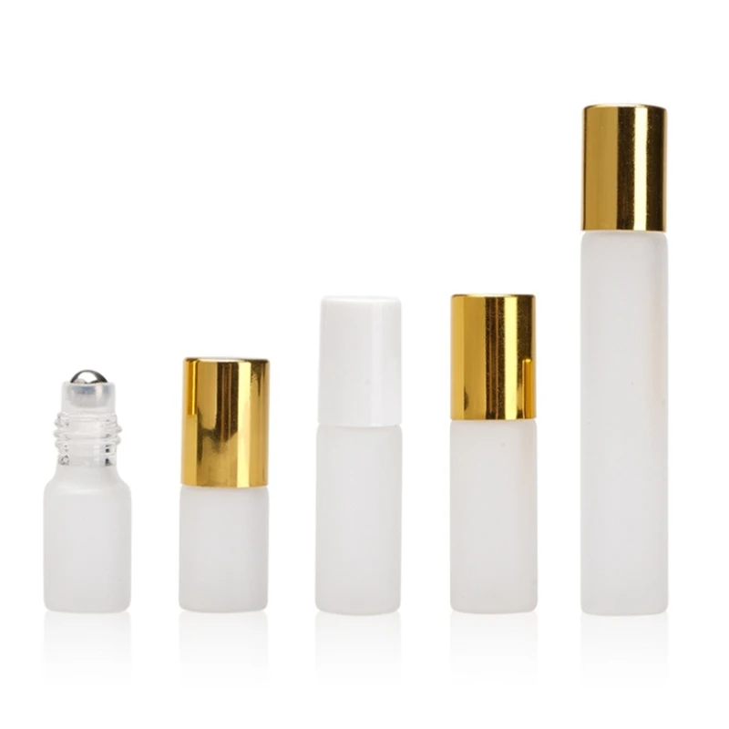 

500pcs 10ml 5ml 3ml Perfume Roll On Glass Bottle Frosted Clear with Metal Ball Roller Essential Oil sample Vials