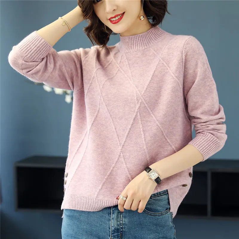 Fdfklak Autumn Winter Tops Female Long-Sleeved Sweaters Bottoming Half Collars Outer Wear Sweater Women Spring Pull Femme 3XL