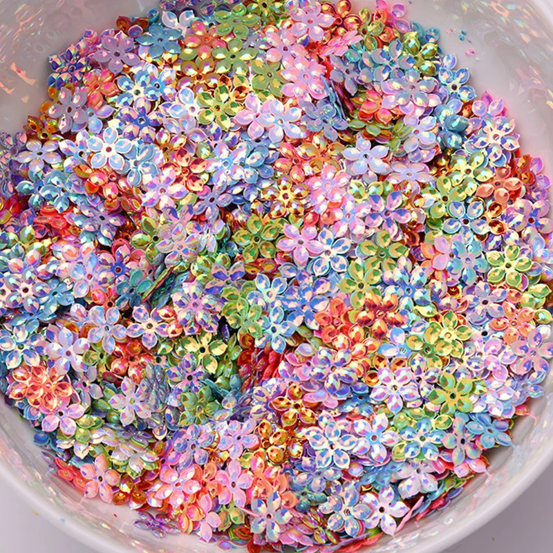 9mm 6 petals Flowers Sequin Cup Round Five-finger Loose PVC Sequins For Crafts DIY Sewing Gament Wedding  Clothing Accessories