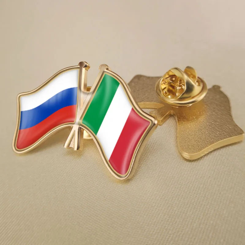 

Russian Federation and Italy Crossed Double Friendship Flags Lapel Pins Brooch Badges