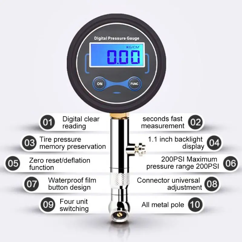 LCD Digital Tire Pressure Gauge 0-200PSI Tyre Air Pressure For Motorcycle Cars Bicycle Motorbike Vehicle Tester Drop Shipping