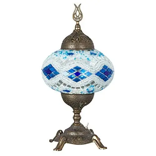 (15 Colors) Battery Operated Mosaic Table Lamp with Built-in LED Bulb, english Moroccan Handmade Mosaic Table Desk Bedside Mood