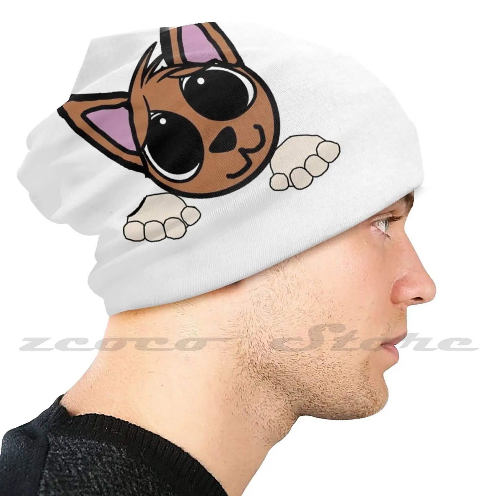 Australian Cattle Dog Red Peeking Cartoon Knit Hat Elastic Soft Personalized Pattern Present Cap Australian Cattle Dog