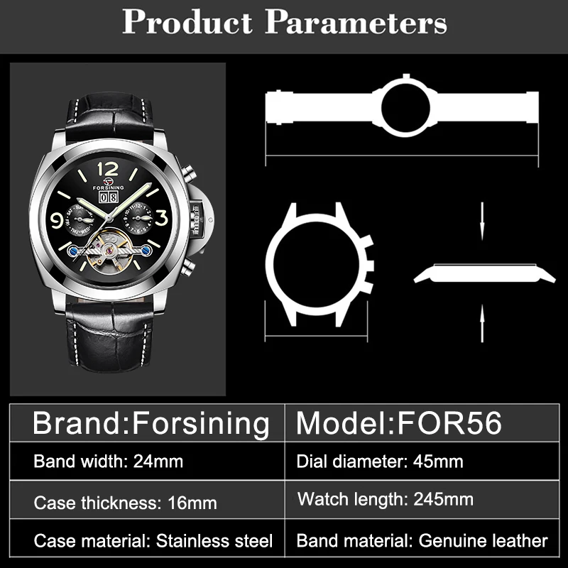 Fashion Forsining Mechanical Mens Watches Genuine Leather Strap Complete Calendar Tourbillon Automatic Male Wrist Watches