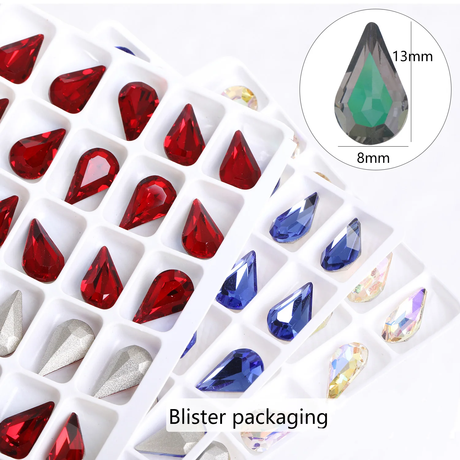 8x13MM Teardrop Plated Strass Colorful High Quality Glass Loose Rhinestone Sequins Luxury Drop Stone Glue On Pointed Glass