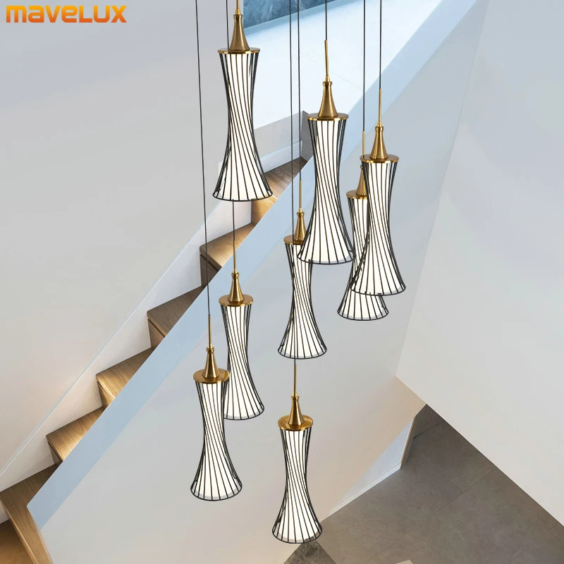 

New Modern Led Pendant Lights Indoor Hanging Lightings Staircase Loft Villa Hall Restaurant Designer Decor Chandeliers AC90-260V