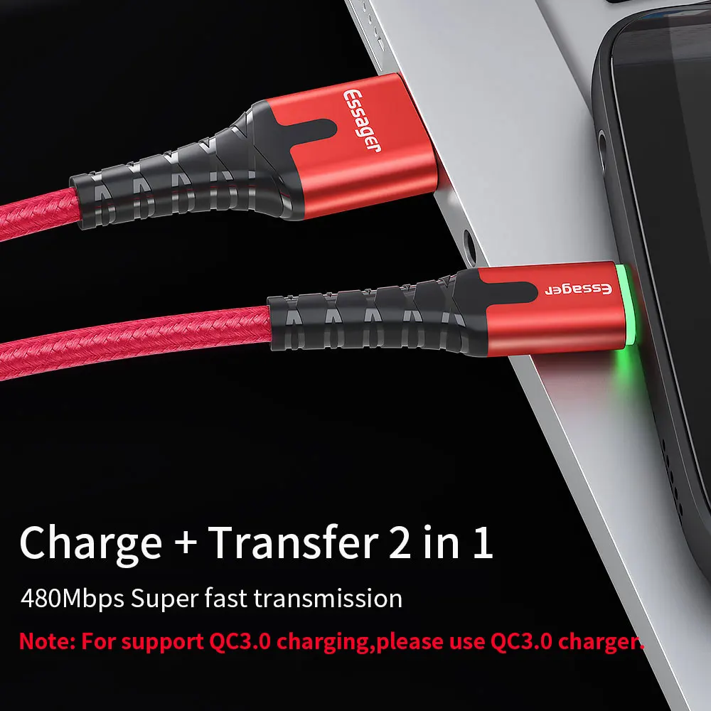 Essager USB Type C Cable 3m Fast Charge USBC Type-C Cable For Samsung S20 Plus Xiaomi mi Wire Cord Mobile Phone USB-C Charger