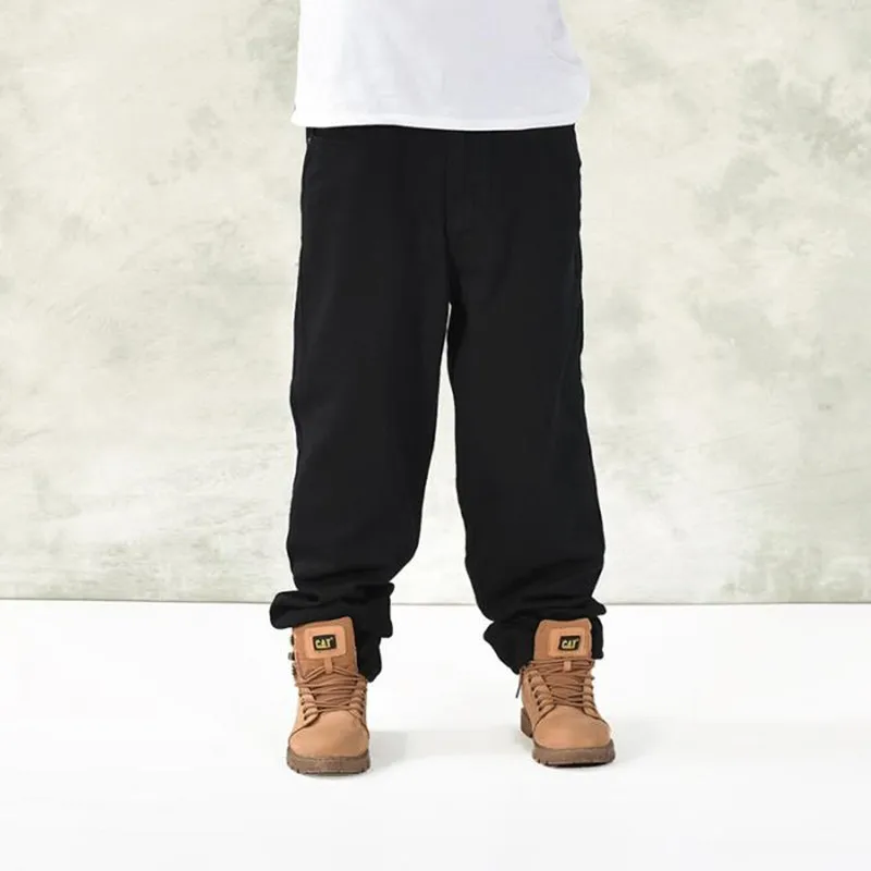 Men Loose Black Denim Long Pants Male Skateboard Baggy Hip Hop Rap Jeans Punk Style Street Dance Trouses Straight Overalls