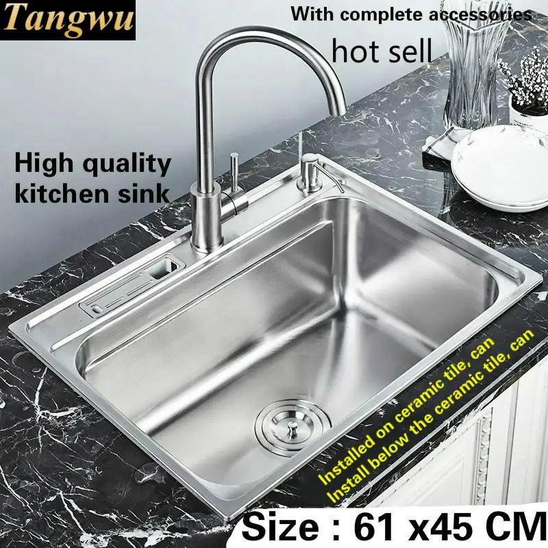 

Free shipping fashion kitchen sink 0.8 mm thick food class 304 stainless steel luxury small single slot hot sell 610x450 MM