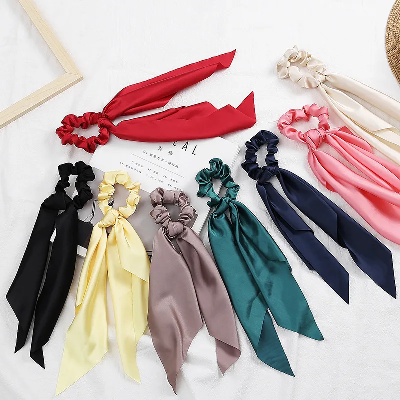 New Trend 2020 Chiffon Bowknot Silk Hair Scrunchies Women Pearl Ponytail Holder Hair Tie Hair Rope Rubber Bands Hair Accessories