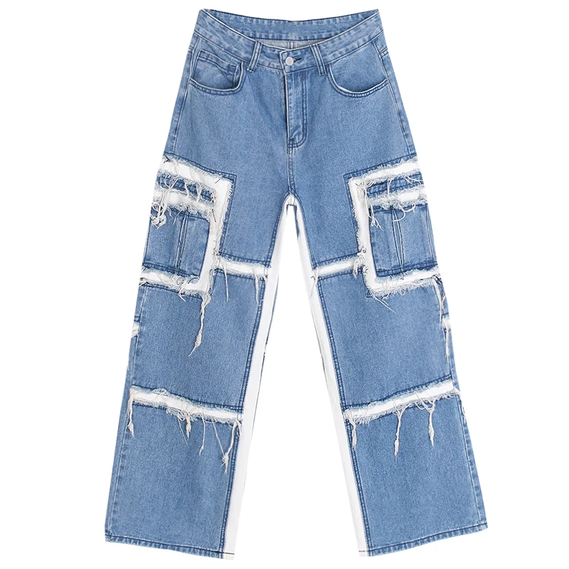 Men and Women's High Street Fashion Brand Jeans,Retro Old Ripped Jeans, BF, funeral Department