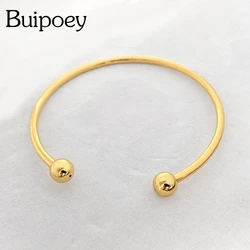 Buipoey High Quality Opening Bracelets Fit Beaded Bracelet For Women Girls Threaded Link Head Golden Bangle