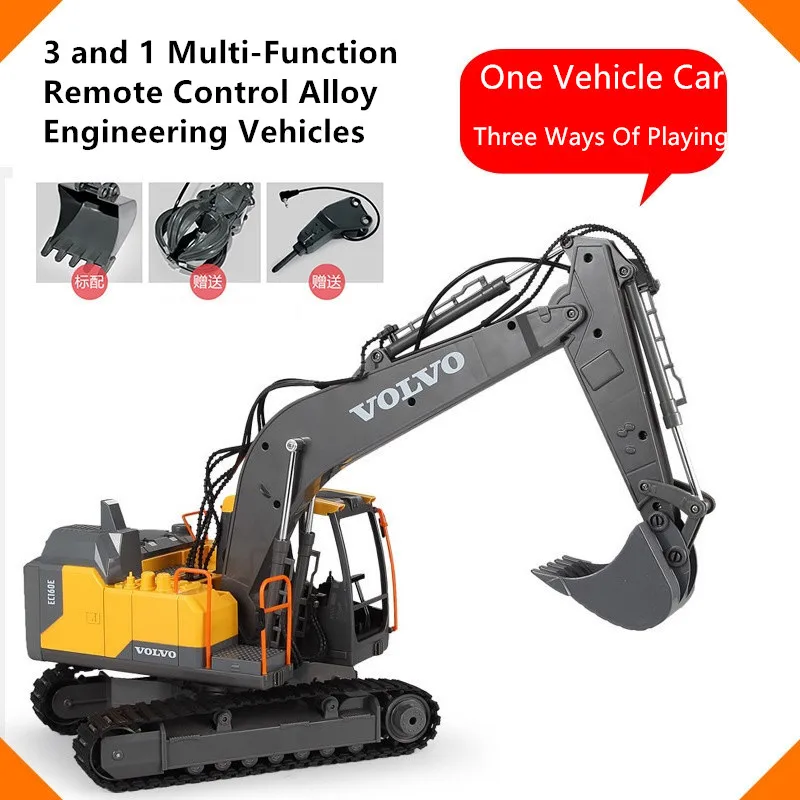 

1:16 Alloy Excavator Children's educational toys With 3 in 1 Function Console 660° rotation Rc Car engineering Vehicle Excavator