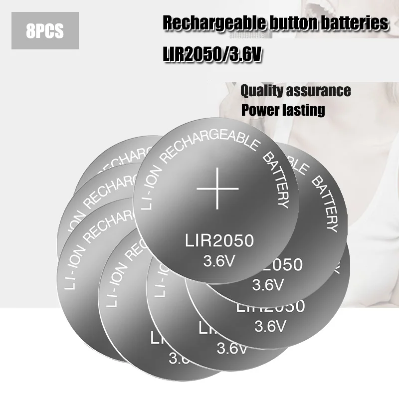 8PCS 3.6V LIR2050 lir 2050 lithium ion rechargeable battery 80mah Li-ion button coin cell replace for CR2050 CR 2050