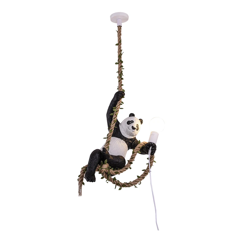 Nordic Panda Resin Pendant Lights Living Room Kitchen Hemp Rope Children's Room Lamps Bar Dining Room Hanging Lights Fixtures