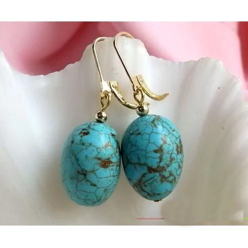 

New Arrival Favorite Pearl Jewelry 15x19mm Natural Ellipse Turquoise Dangle Earring 14k/20 Gold Drop Earrings Charming Lady Gift