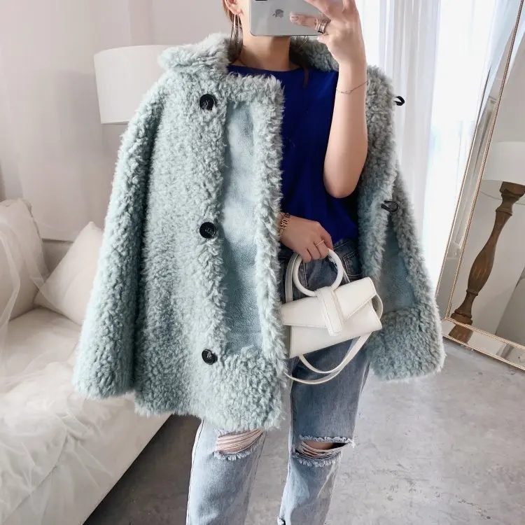 Winter Free Shipping.2020 warm thick 100% Wool Women jacket.OL fashion young fur coat.quality loose jackets.street new style