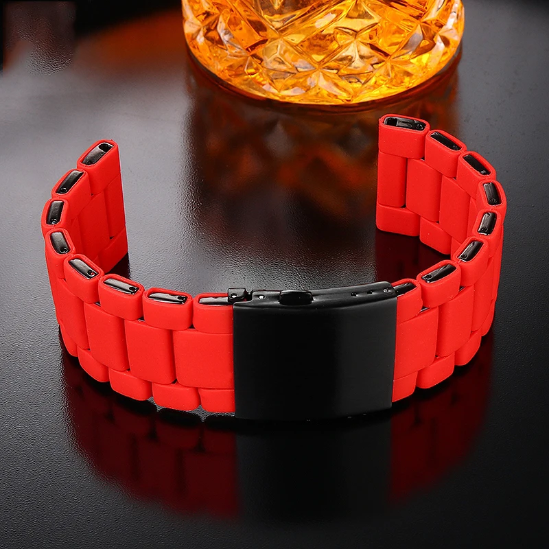 For Diesel Black Knight DZ7396 DZ7370 / 7430 watchband Silicone Gap Steel Tape 24mm 26mm 28mm red black Platform watch straps