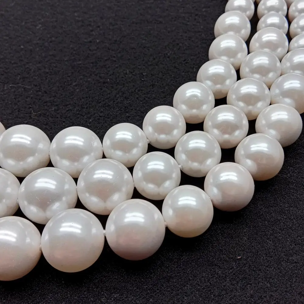 YYGEM 17.5'-22.5' 3 Strands 11mm-15mm White Sea Shell Pearl Graduated Choker Necklace Wedding for Women