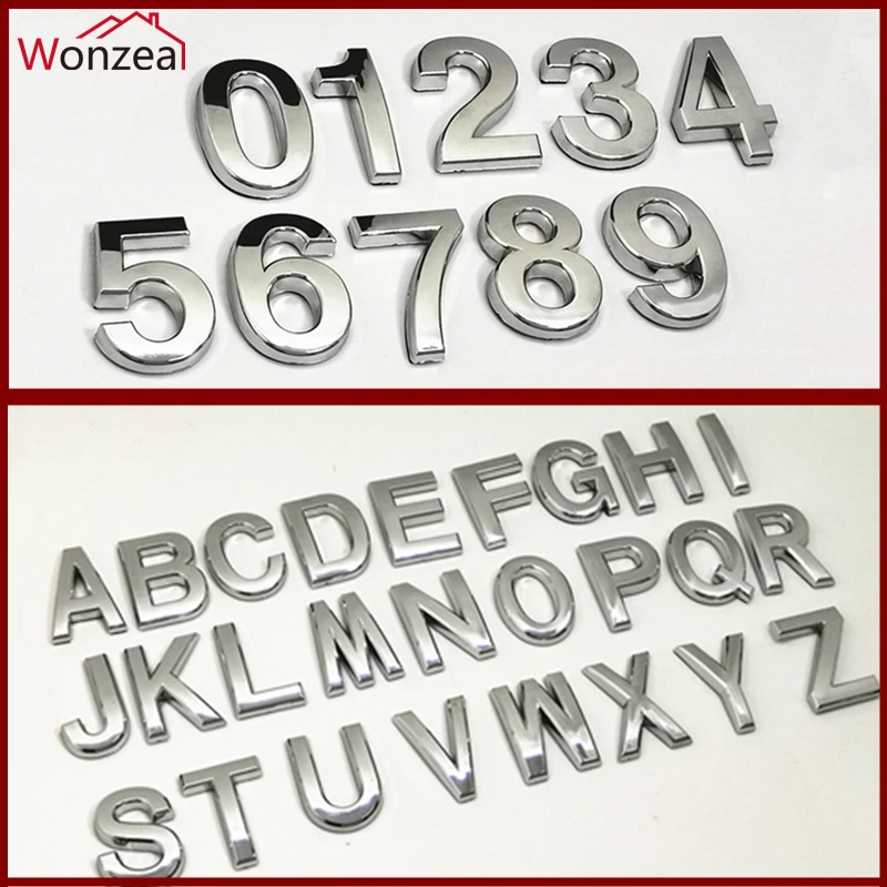 Height 5cm/7cm 0123456789 A to Z Modern Silver Plaque Number House Hotel Door Address Digits Sticker Plate Sign ABS Plastic