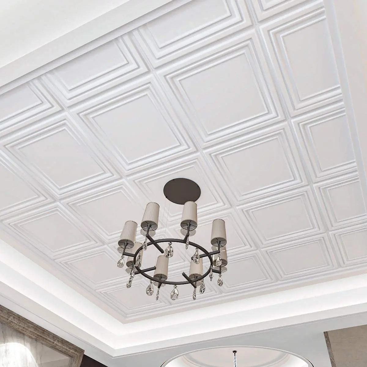 12PCS PVC 3D Ceiling Tiles Wall Panels Decorative Water Proof Moisture-proof  Plastic Sheet in White(60x60cm)