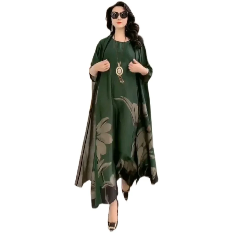 New Spring Summer Suit Dresses Female Fashion Loose Oversize 5XL Printed Tops + Dress Women's Short-Sleeved Two-Piece Suit Lady