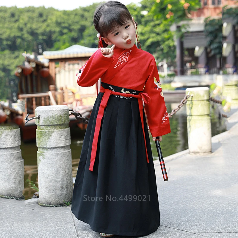 Traditional Cosutume Kids Japanese Style Kimono Baby Girl Boy Yukata Samurai Costume Embroidery Crane Haori Robe Party Cosplay