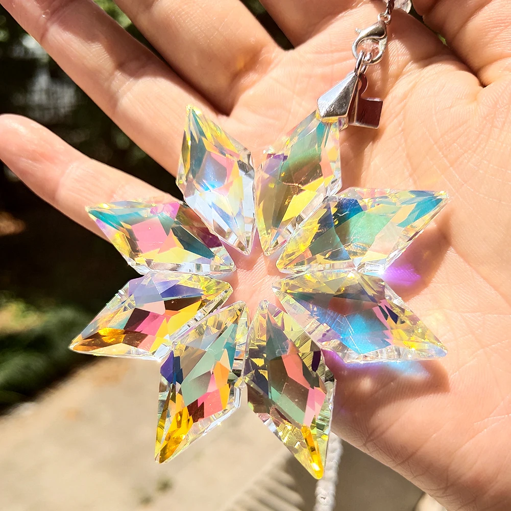 80MM Snowflake Suncatcher Chandelier Crystals Prisms Glass Crystal Pendants DIY Handcrafts Hanging Ornament Car Decor Gifts