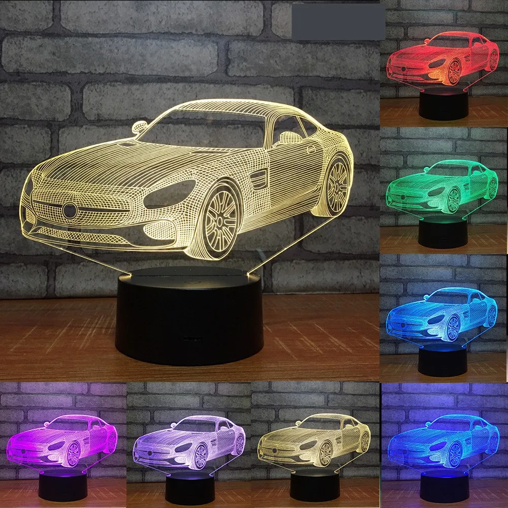 3D Car Led Night Light for Kids Bedroom Decoration 7 Colors Changing Acrylic Night Lamp Birthday Gift for Boys Child Nightlight